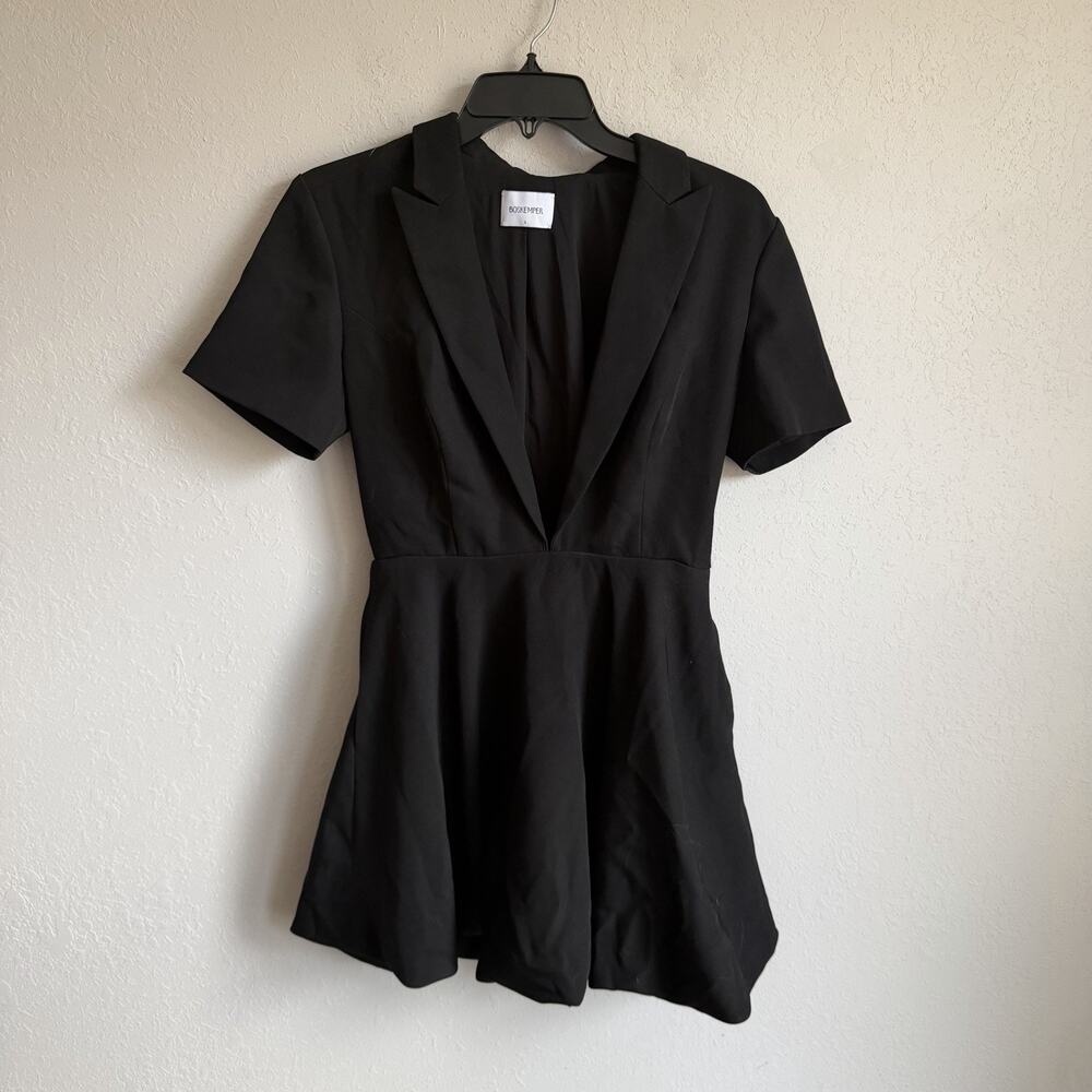 Boskemper Ellie Black Blazer Deep V-Neck Bubble Skirt Mini Dress Womens S